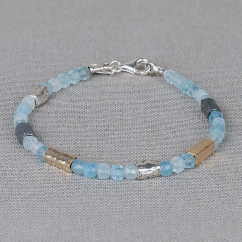 Jéh Jewels Touch Of Gold | Edelsteine-Armband Aquamarin + Silber-, Oxy- und Goldfilled