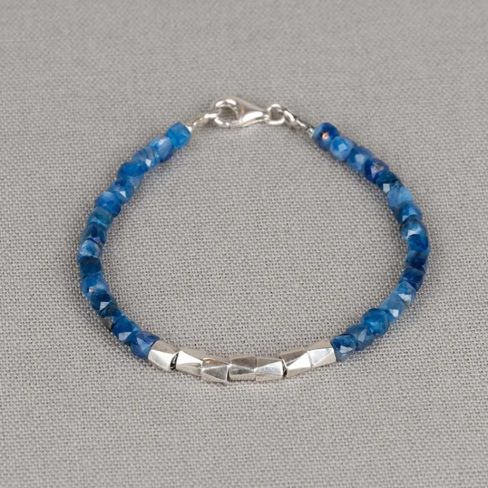 Jéh Jewels Silver | Edelsteine-Armband aus Kyanit mit einer Reihe silberner eckiger Röhren