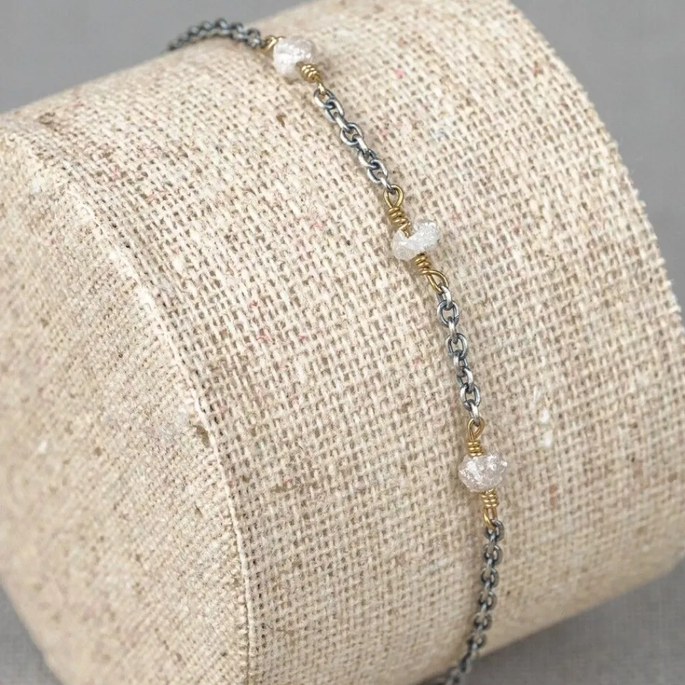 Jéh Jewels Touch Of Gold | Edelsteine-Armband aus Silberoxyd + vergoldetem Rohdiamanten