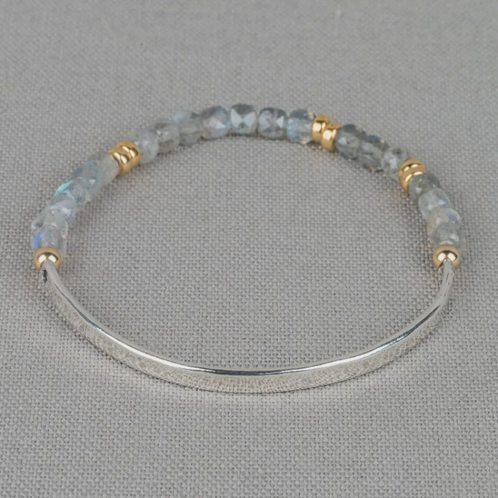 Jéh Jewels Touch Of Gold | Edelsteine-Armband halb halb Silber + Labradorit mit Goldfilled
