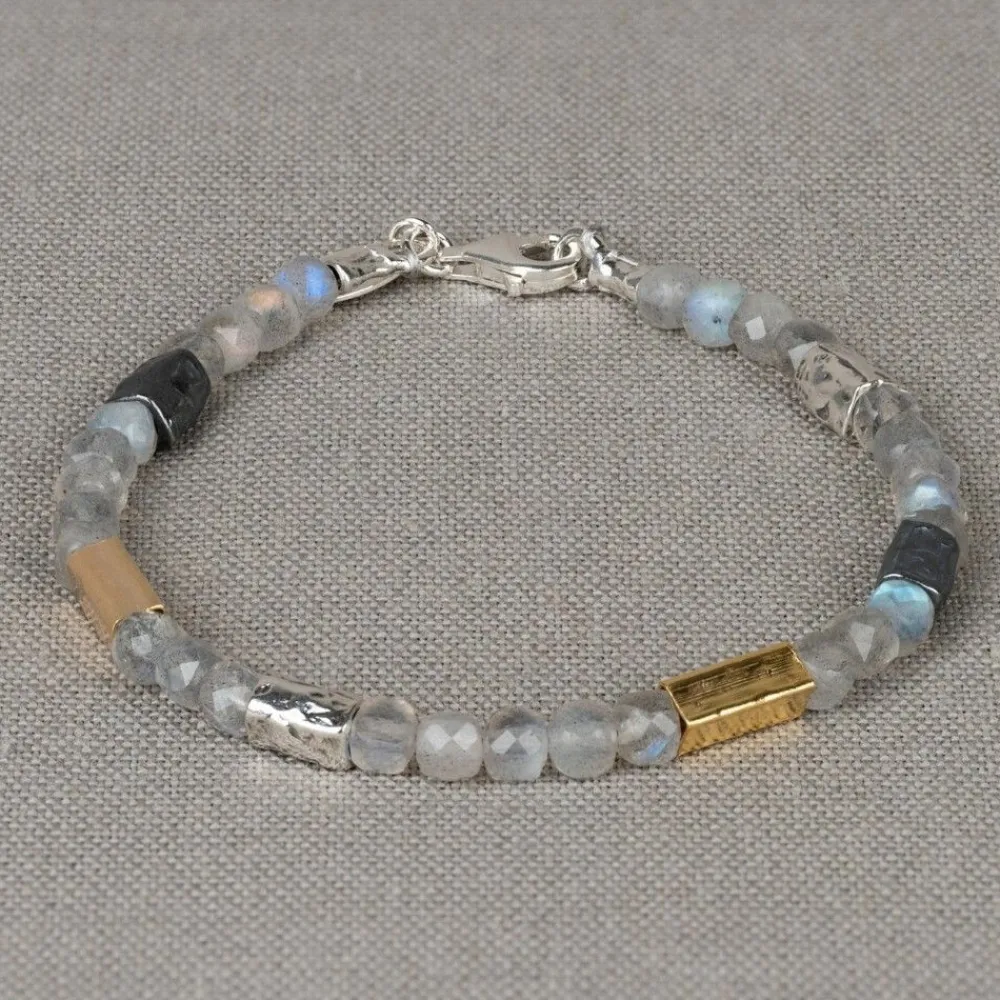 Jéh Jewels Touch Of Gold | Edelsteine-Armband Labradorit mit Silber-, Oxy- und Goldfilled partikeln