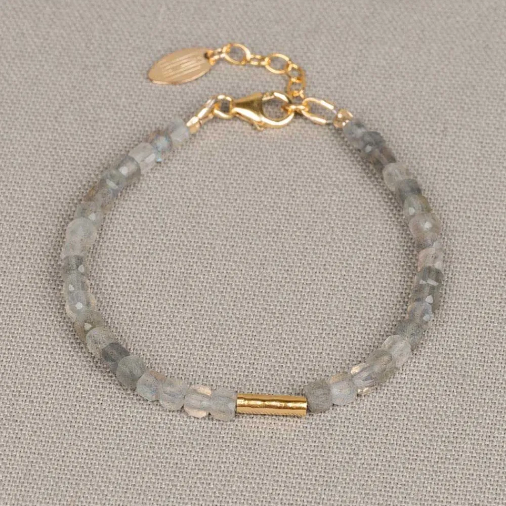 Jéh Jewels Touch Of Gold | Edelsteine-Armband Labradorit quadratisch + Goldfilled