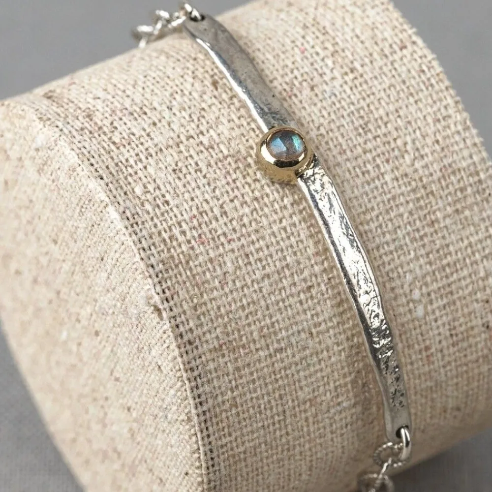 Jéh Jewels 9 Carat + | Touch Of Gold-Armband Silber + 9 Karat + Labradorit Facette
