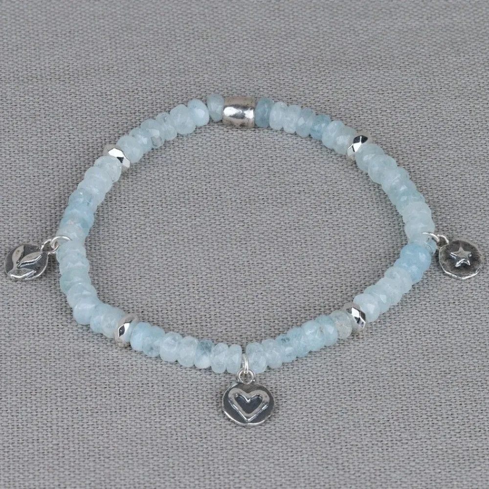 Jéh Jewels Silver | Edelsteine-Armband Silber + Aquamarin + Charms
