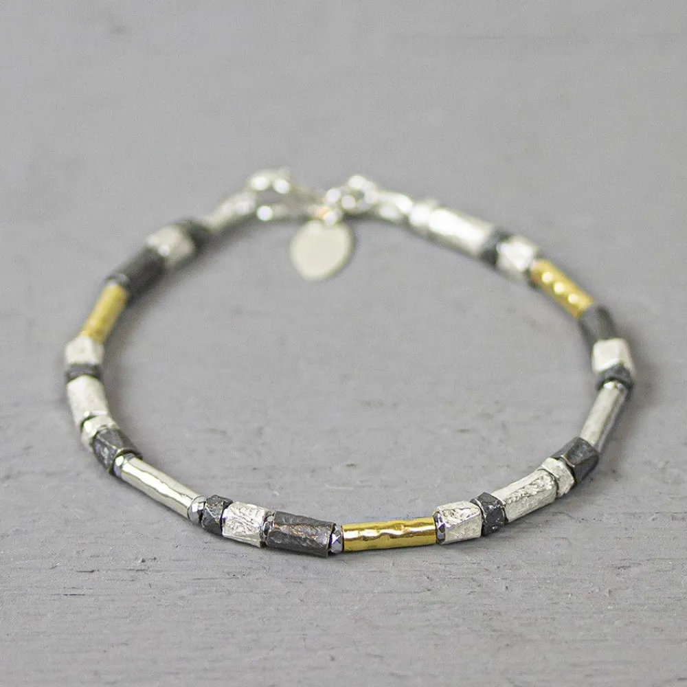 Jéh Jewels Tubes | Touch Of Gold-Armband Silber Oxy + Goldfilled