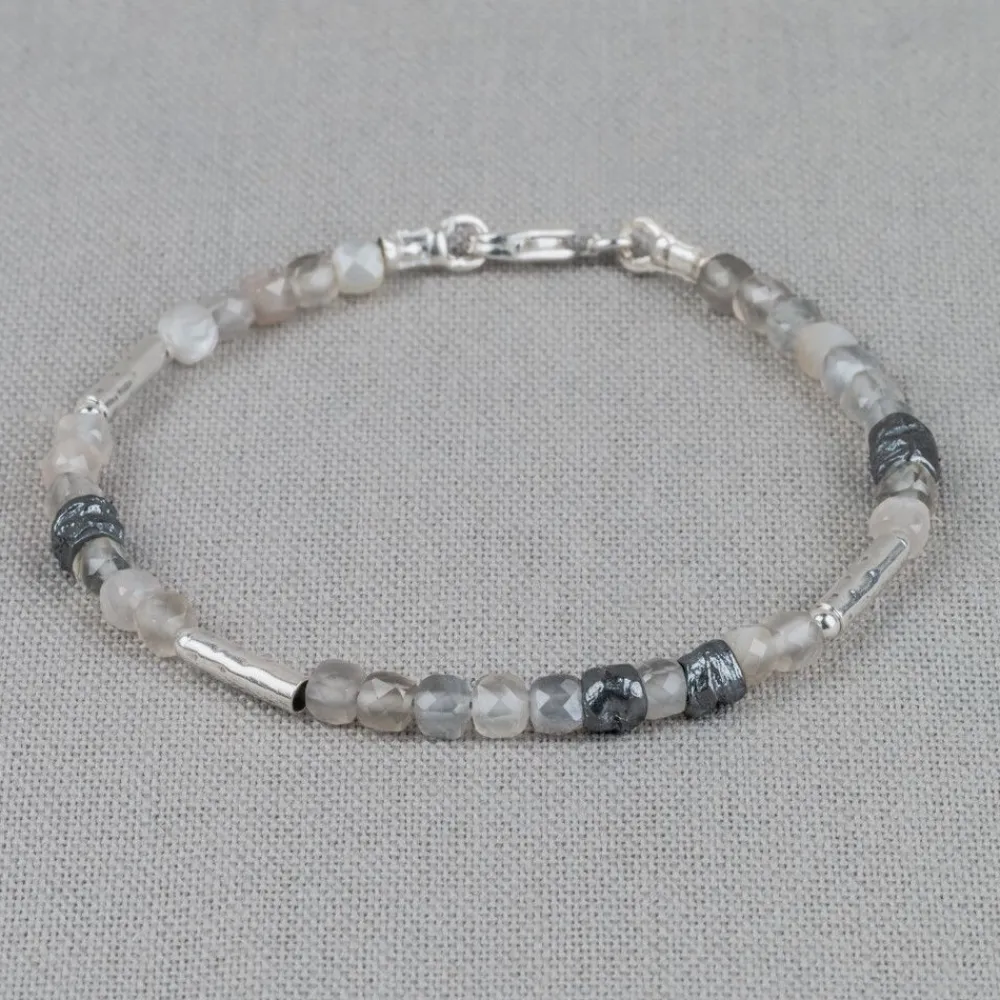 Jéh Jewels Silver | Edelsteine-Armband Silber Oxy + Grauer Mondstein