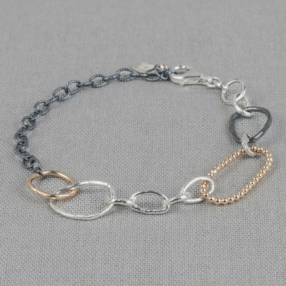Jéh Jewels Touch Of Gold | Evergreens-Armband Spaß Silber Oxy + Goldfilled