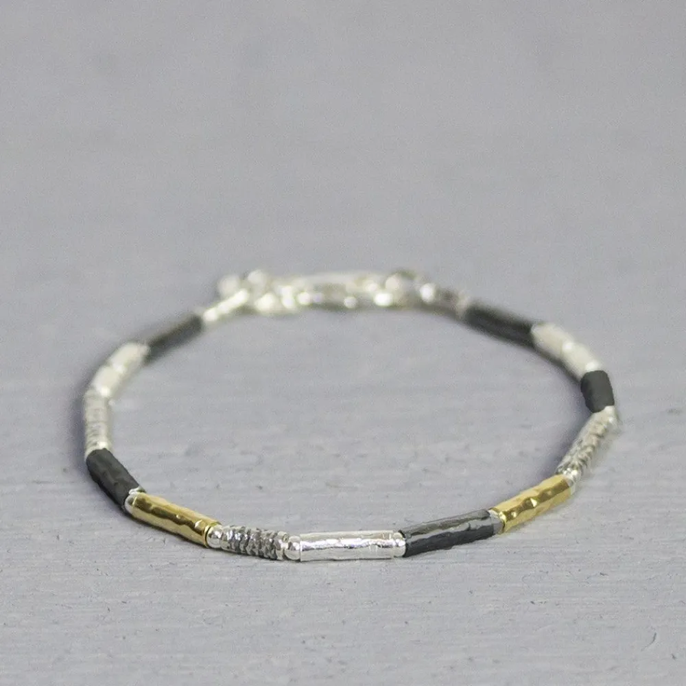 Jéh Jewels Tubes | Touch Of Gold-Armband zilver oxy/wit + Goldfilled