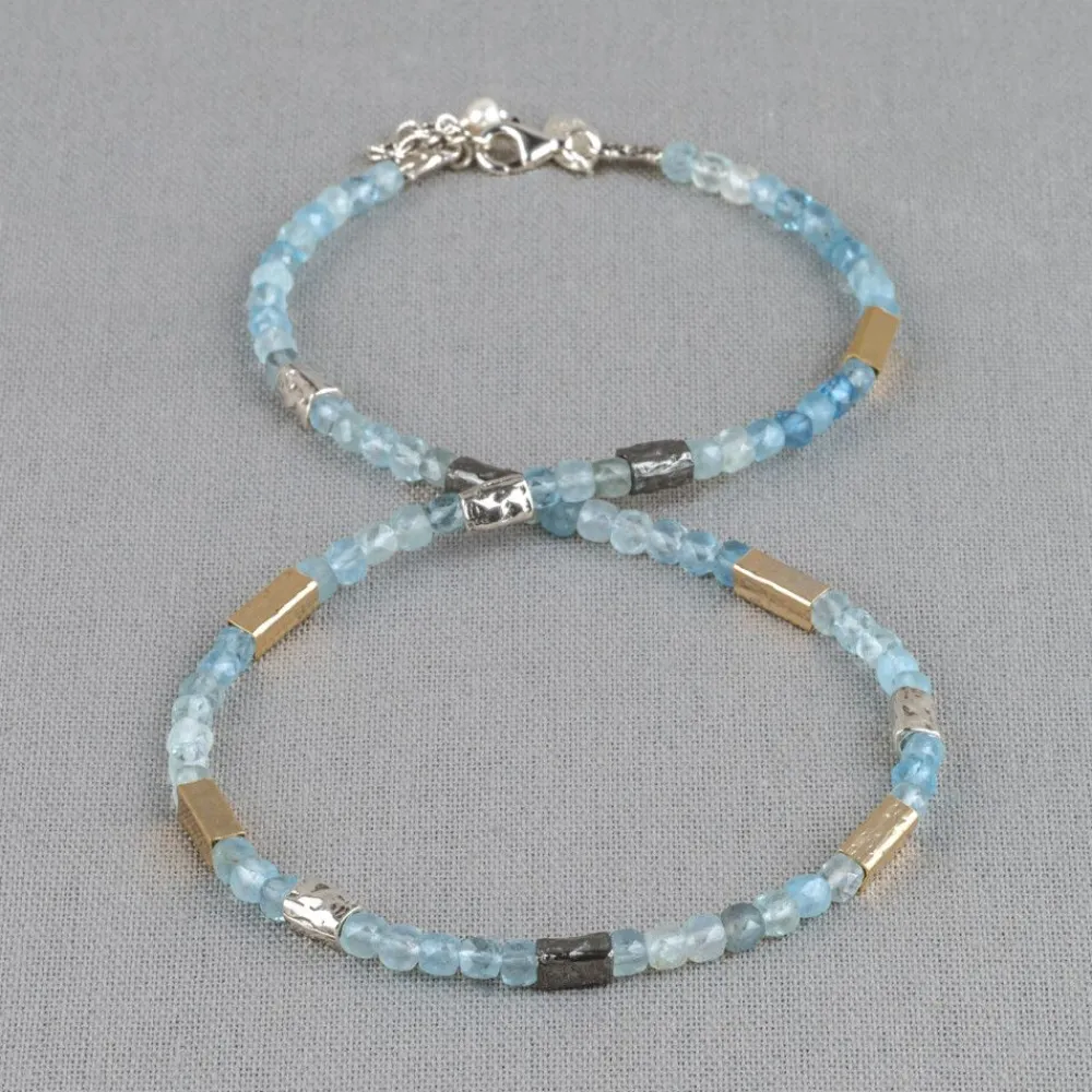 Jéh Jewels Touch Of Gold | Edelsteine-Collier Aquamarin mit Silber-, Oxy- und GF-Schlauch