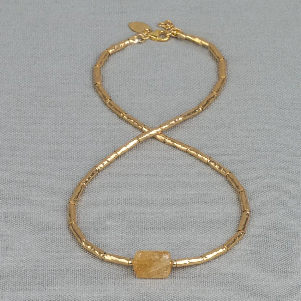 Jéh Jewels Tubes | Touch Of Gold-Collier LIMITED Goldfilled Röhren + Citrin
