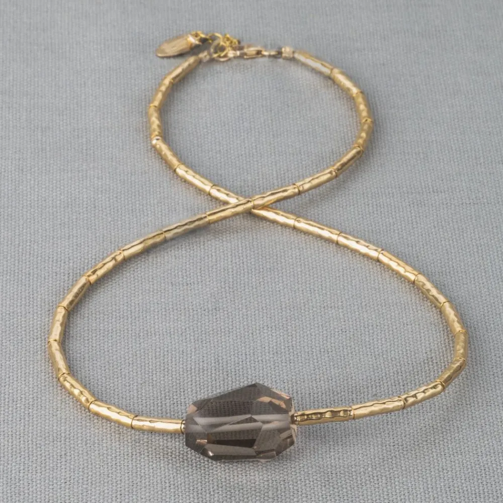 Jéh Jewels Tubes | Touch Of Gold-Collier LIMITED Goldfilled + Rauchquarz