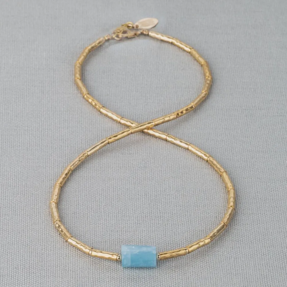 Jéh Jewels Tubes | Touch Of Gold-Collier LIMITED Goldfilled + Aquamarin