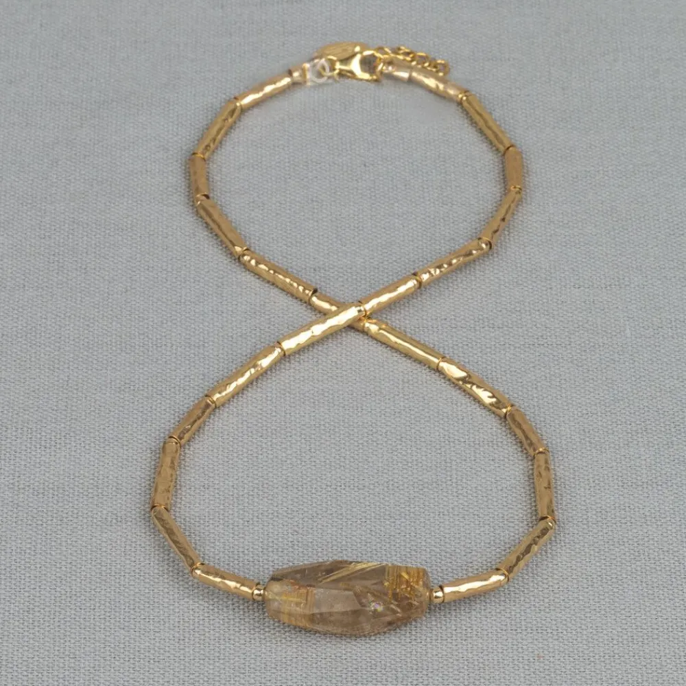 Jéh Jewels Edelsteine | Tubes-Collier LIMITED Goldfilled Röhren + Gold-Rutilquarz