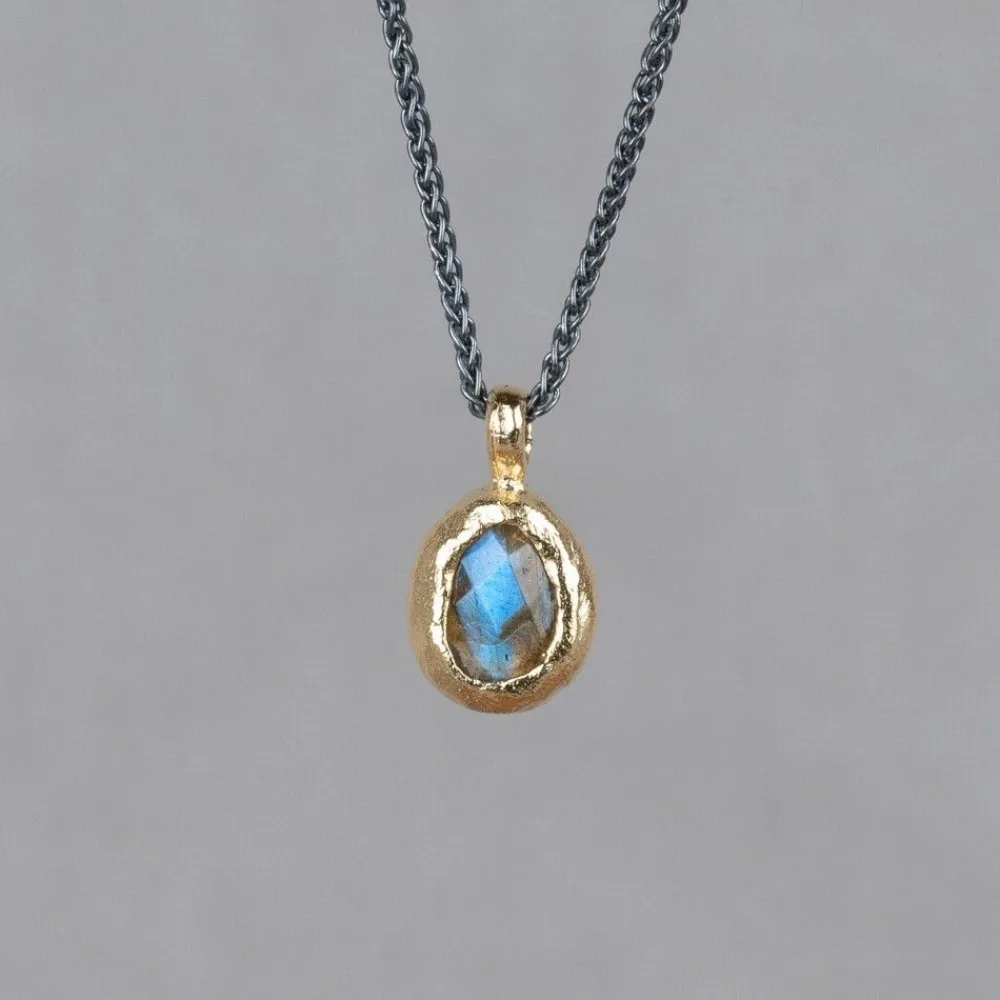 Jéh Jewels Touch Of Gold | Edelsteine-Collier Silber oxy + Labradorit