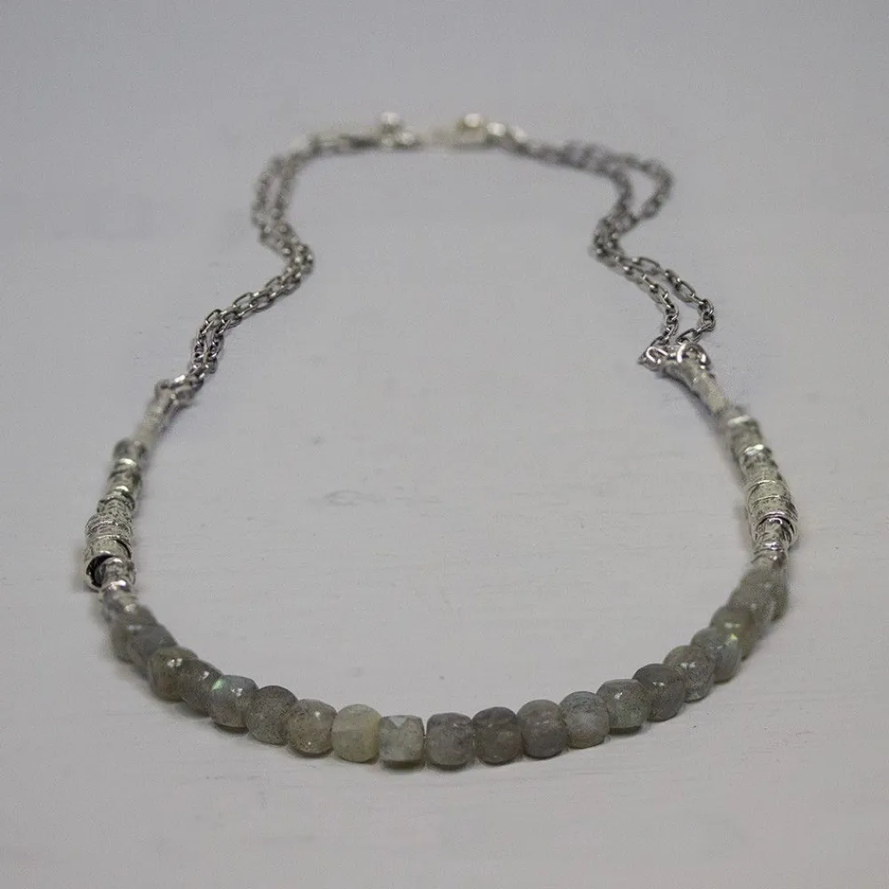 Jéh Jewels Silver | Edelsteine-Collier Silber-Oxy + Labradorit
