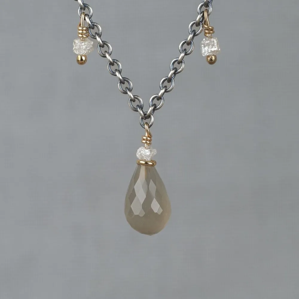 Jéh Jewels Touch Of Gold | Edelsteine-Collier zilver oxy + verguld Ruwe diamant + Grijze Maansteen
