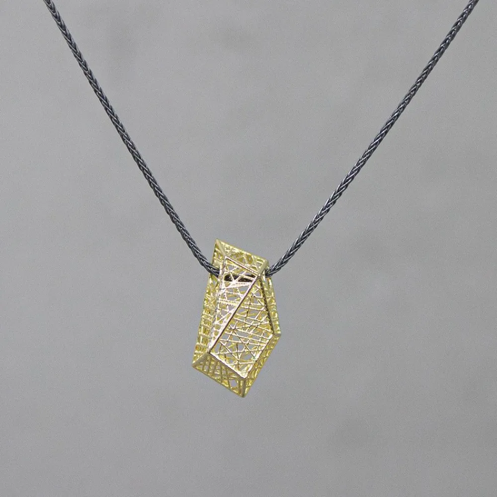 Jéh Jewels 3d Gold-3D GOLD | Halskette Silber Oxy + Hänger 14 Karat Gold eckig