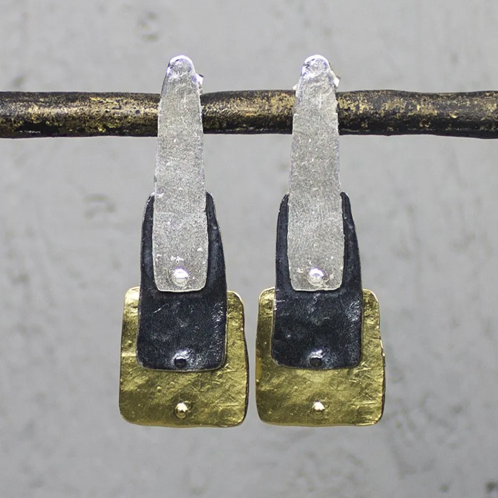 Jéh Jewels Lang Ohrstecker | Touch Of Gold-Drop silver oxy and silver plated stacked