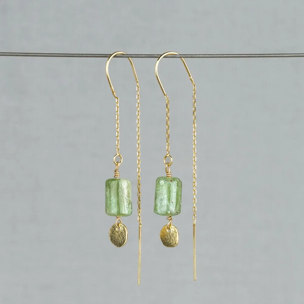 Jéh Jewels Touch Of Gold | Edelsteine-Durchziehbarer Ohrring aus grünem Kyanit