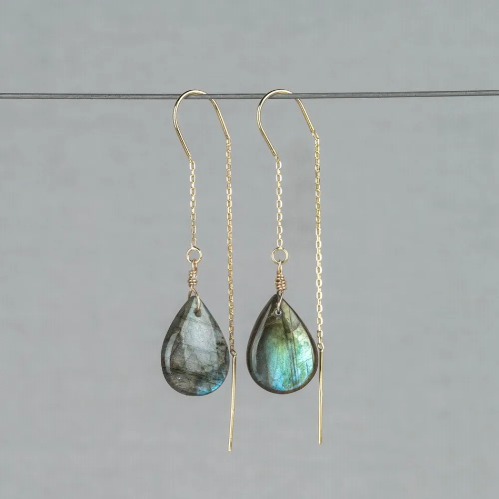 Jéh Jewels Touch Of Gold | Ohrhänger-Durchziehender Ohrring mit Labradorit-Tropfen