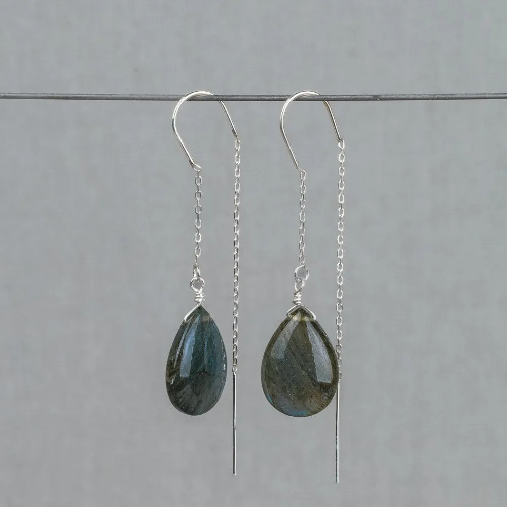 Jéh Jewels Silver | Edelsteine-Durchziehohrring + Labradorit-Tropfen