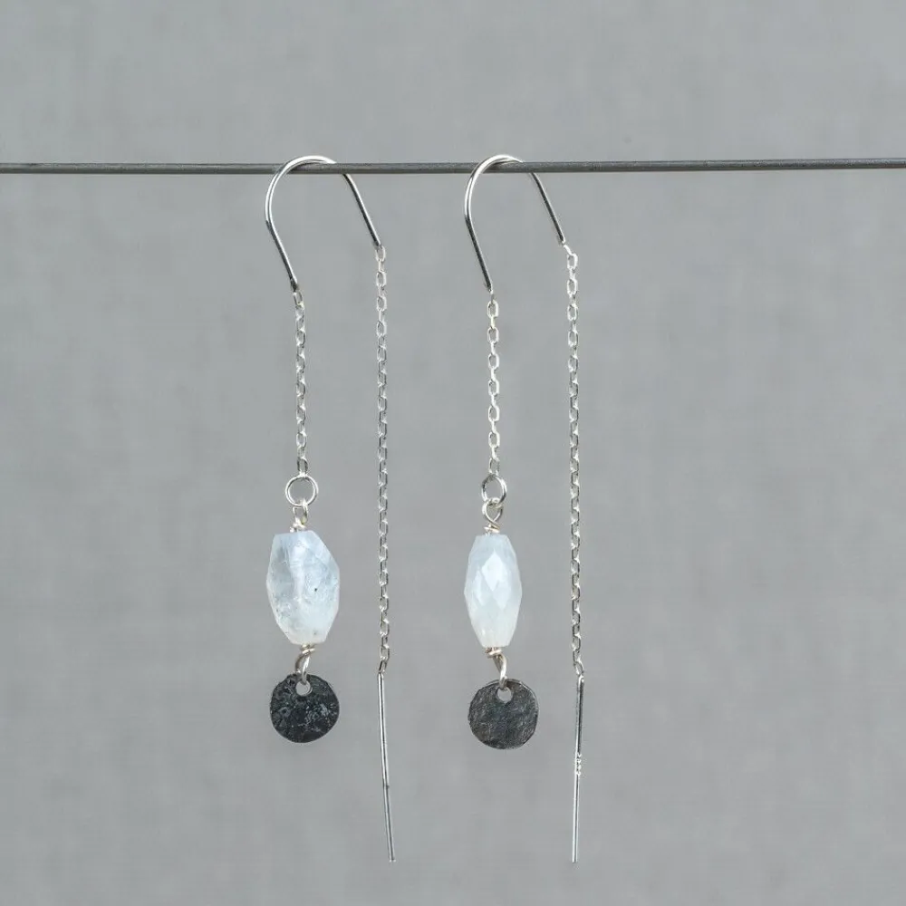 Jéh Jewels Silver | Edelsteine-Durchziehohrring + Mondstein