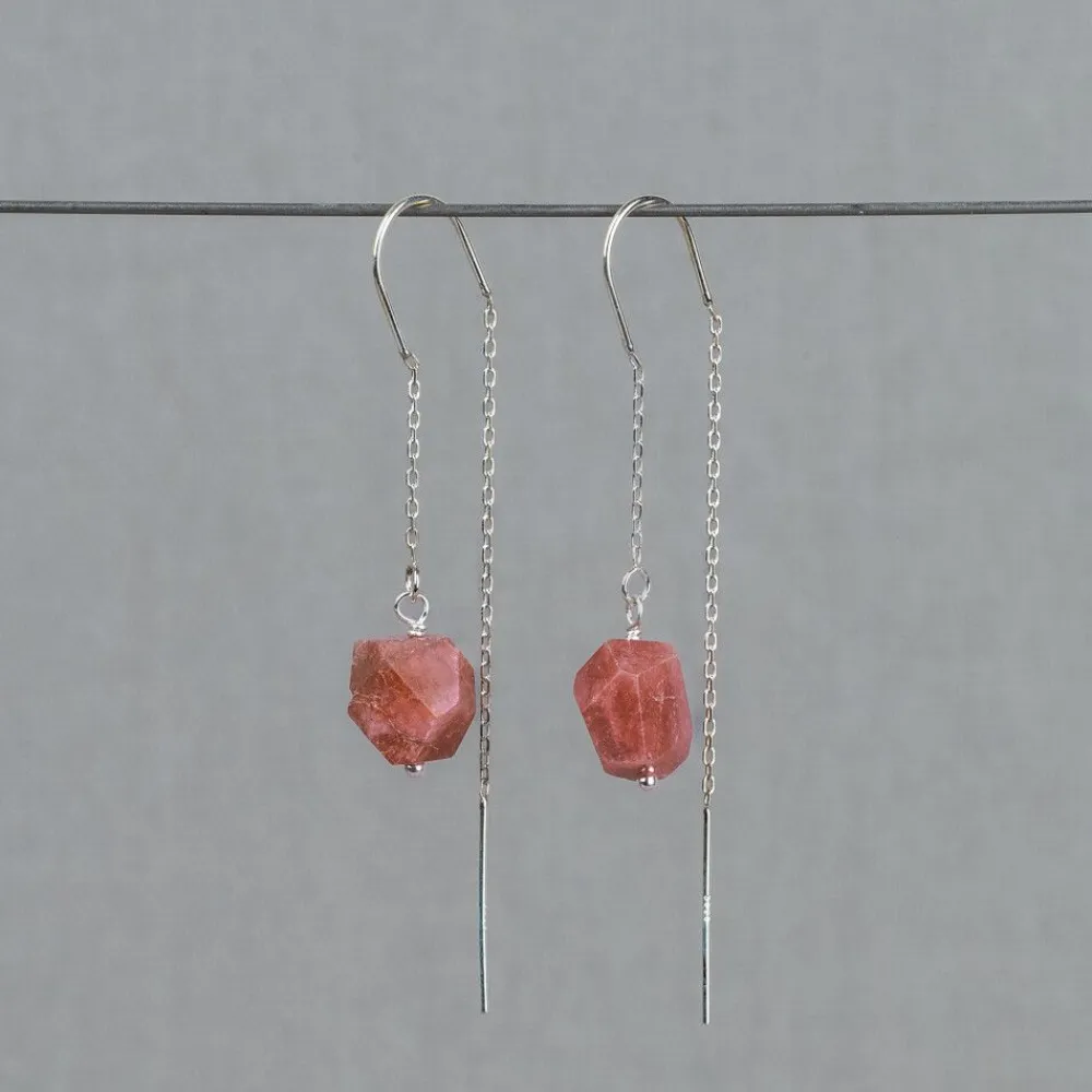 Jéh Jewels Silver | Edelsteine-Durchziehohrring + Rosa Turmalin