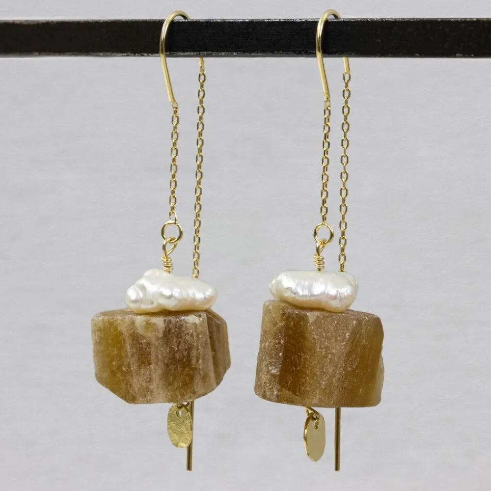 Jéh Jewels Pearls | Ohrhänger-Durchziehohrring Calcit + Pearl