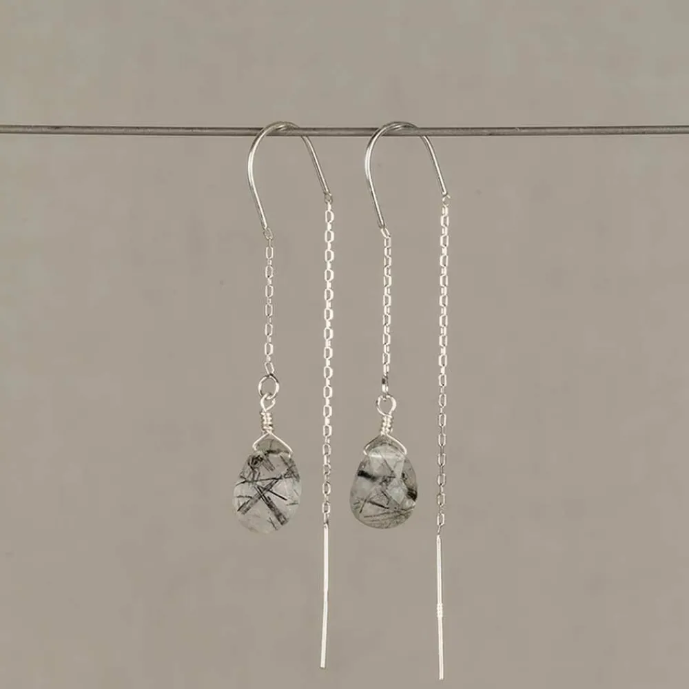 Jéh Jewels Silver | Edelsteine-Durchziehohrring Silber + Schwarzer Rutil
