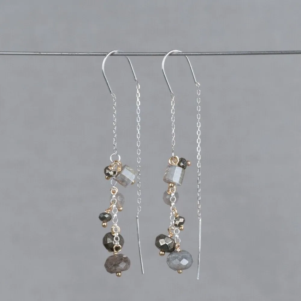Jéh Jewels Touch Of Gold | Edelsteine-Durchziehohrring Silber + La Botanic Labradorit + Pyrit