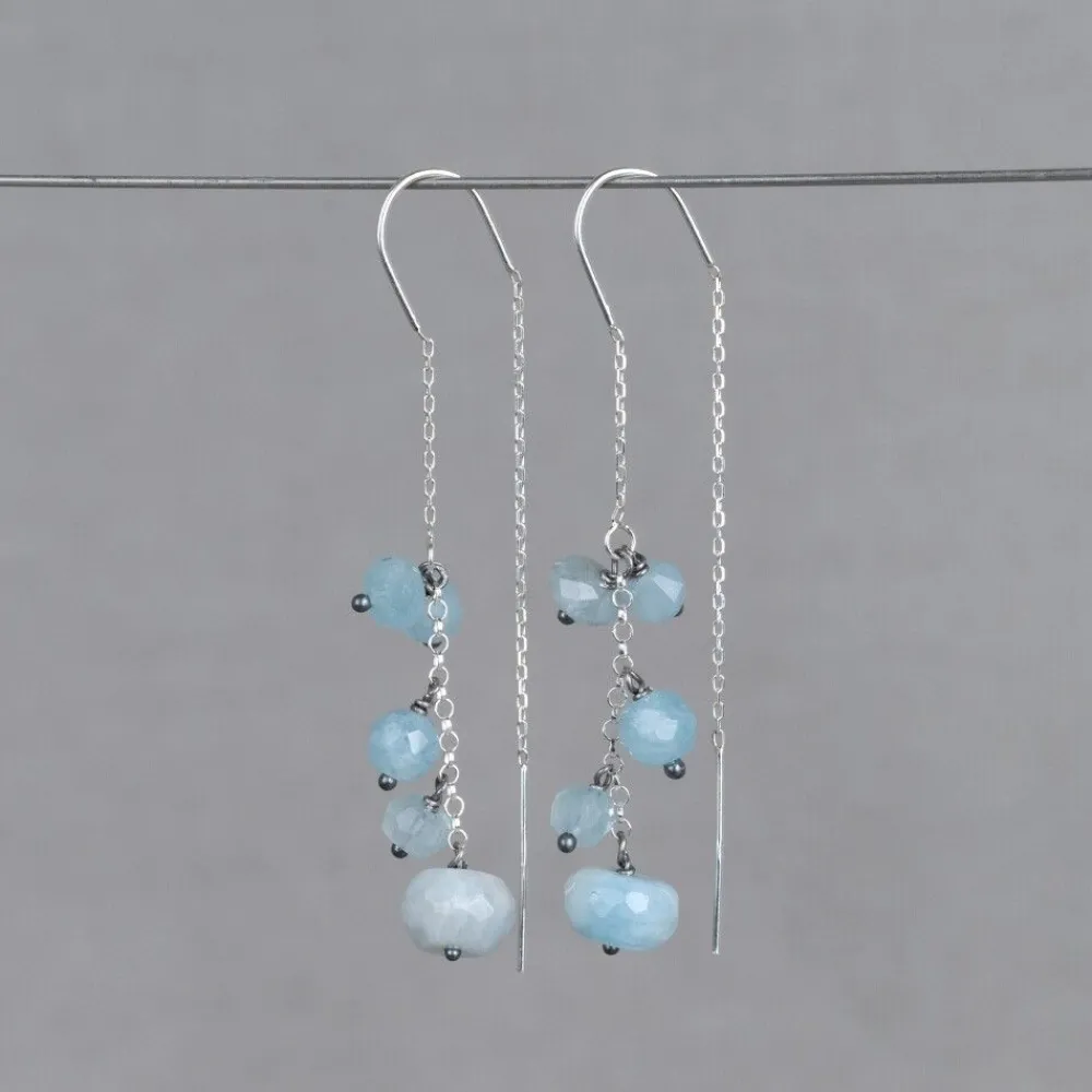 Jéh Jewels Silver | Edelsteine-Durchziehohrring Silber + La Botanic Aquamarin