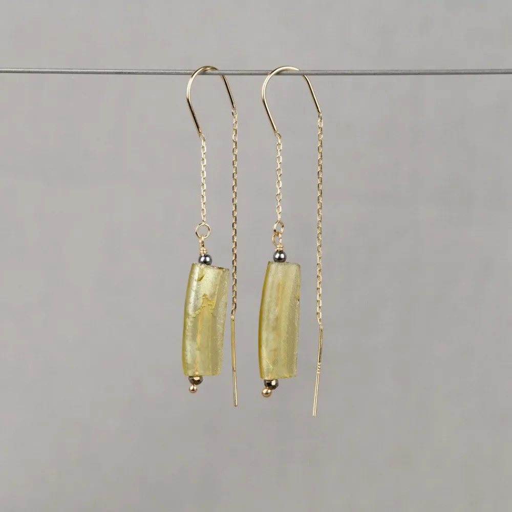 Jéh Jewels Touch Of Gold | Ohrhänger-Durchziehohrring Silber vergoldet + Pyrit + Römisches Glas-OG