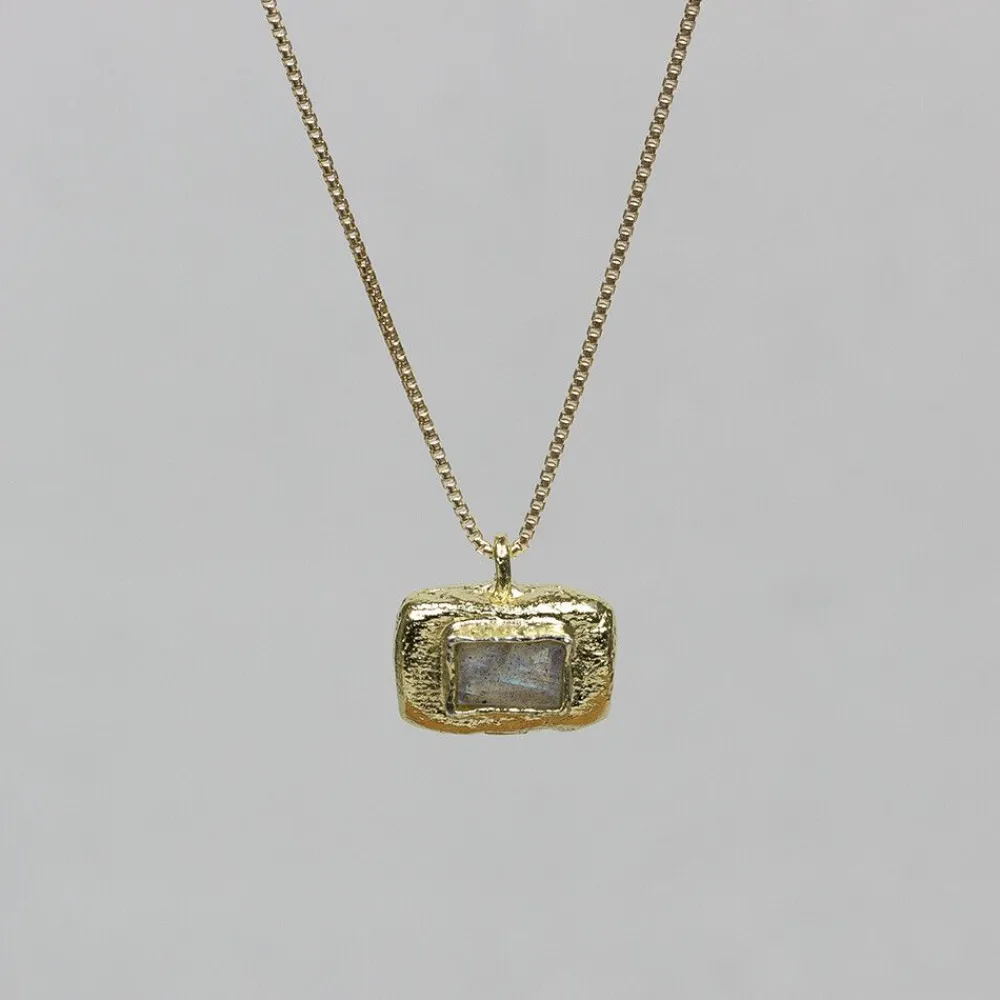 Jéh Jewels Touch Of Gold | Edelsteine-Halskette + Anhänger versilbert + Labradorit facettiert