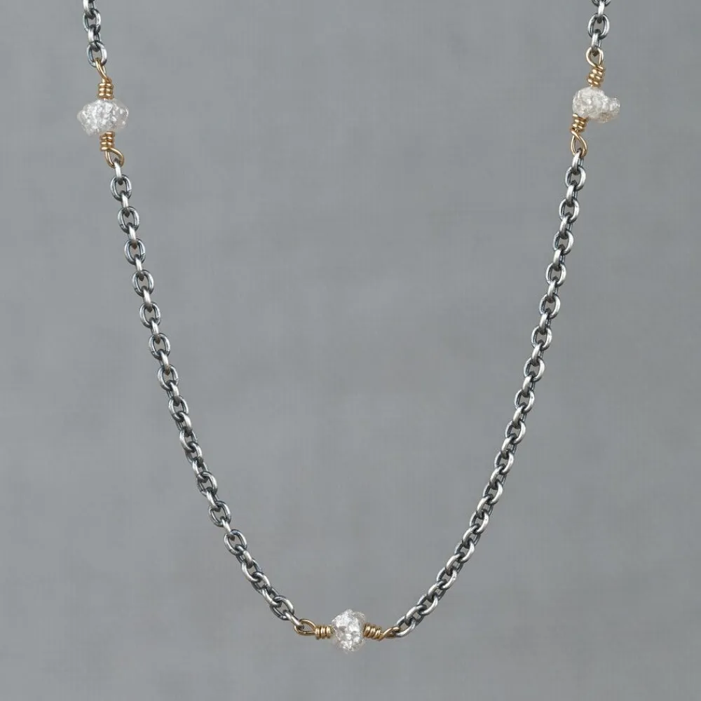 Jéh Jewels Touch Of Gold | Edelsteine-Halskette aus Silberoxyd + vergoldeter Rohdiamant