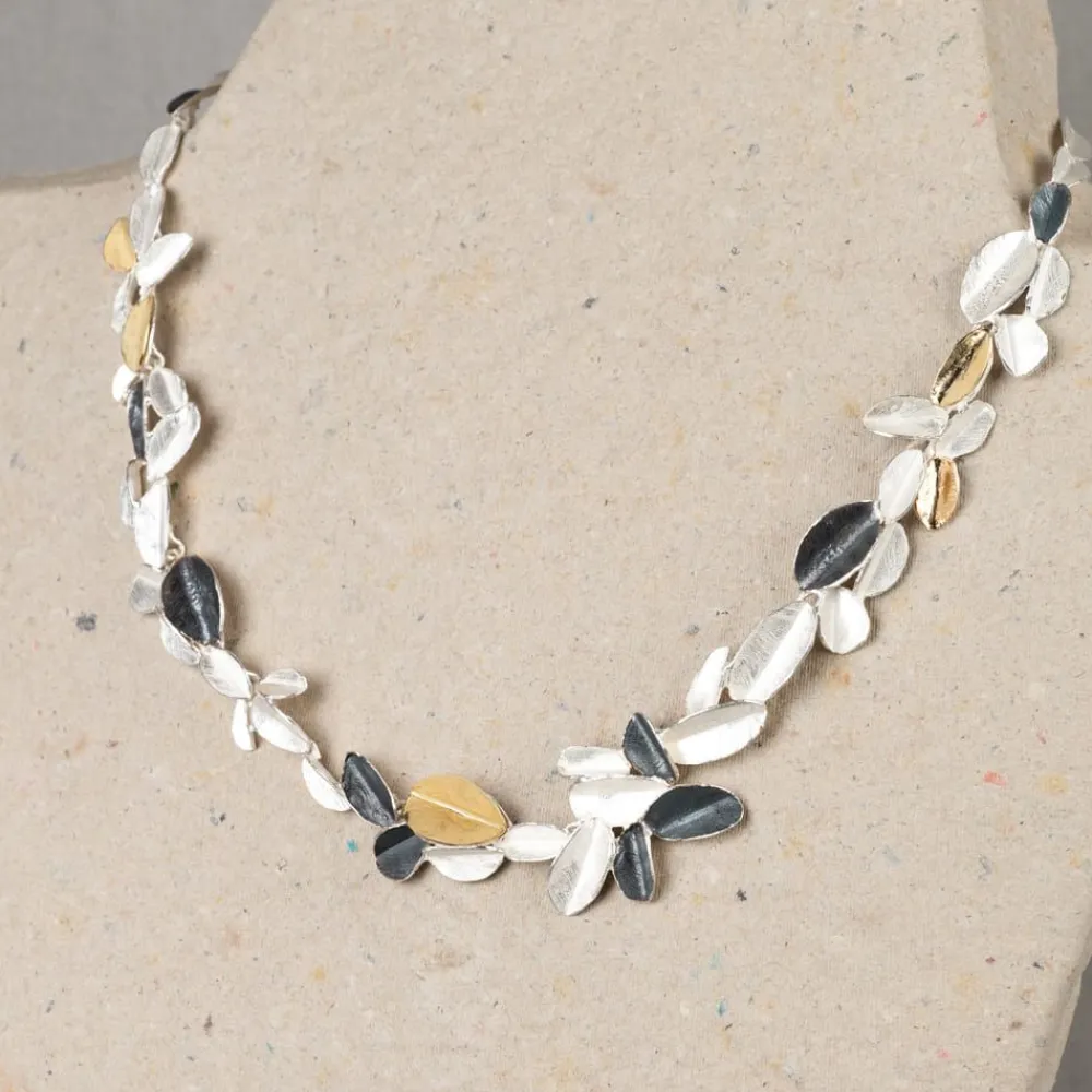 Jéh Jewels Touch Of Gold | Jéh Colliers-Halskette Blattsilberform + vergoldet und oxy