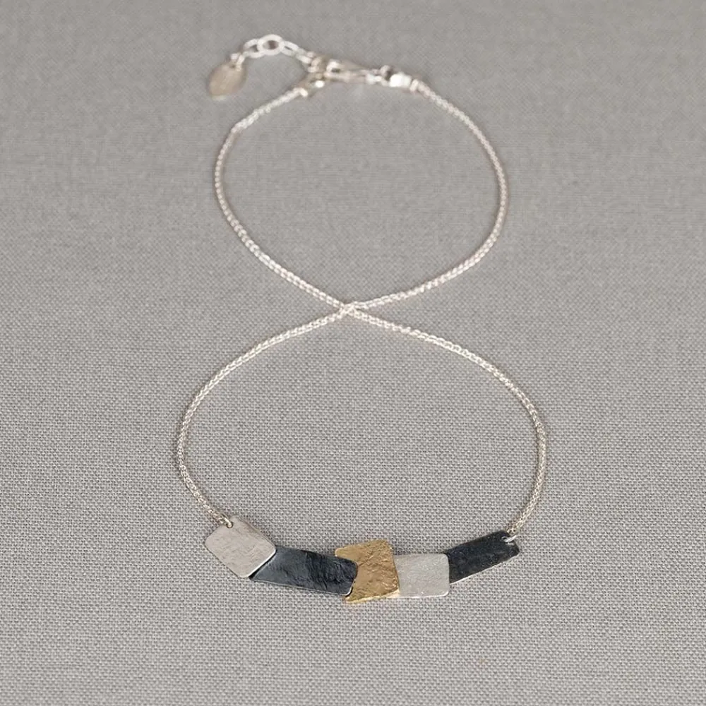 Jéh Jewels Touch Of Gold | Fine Line-Halskette Blöcke Silber + Oxy + vergoldet