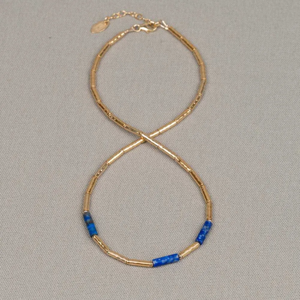 Jéh Jewels Tubes | Edelsteine-Halskette Goldfilled + Trio Lapis