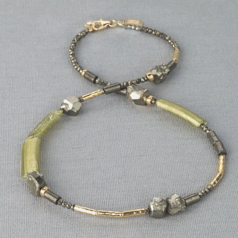 Jéh Jewels Edelsteine | Touch Of Gold-Halskette Goldfilled Röhren + RG + Pyrit