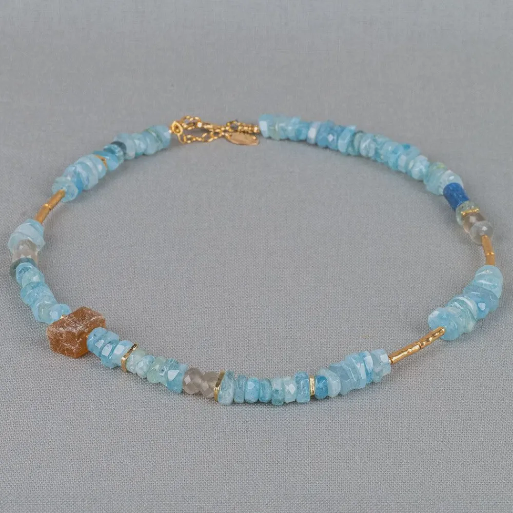 Jéh Jewels Touch Of Gold | Edelsteine-Halskette goldgefüllt + Aqua + Edelsteine