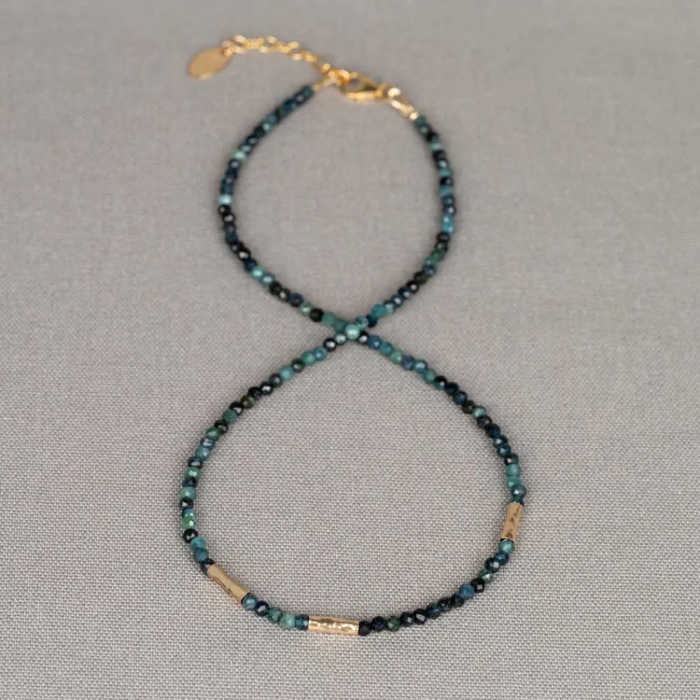 Jéh Jewels Touch Of Gold | Edelsteine-Halskette grüner Turmalin + vergoldete Röhren
