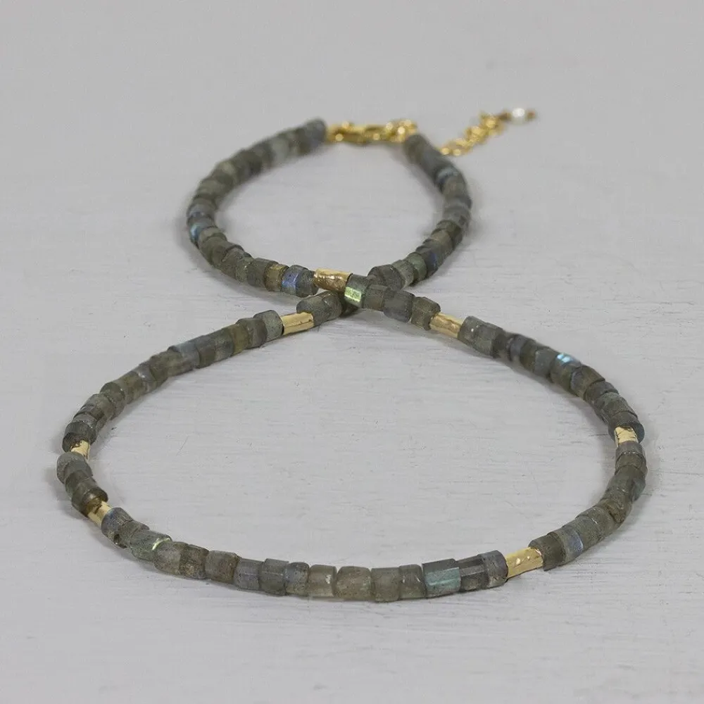 Jéh Jewels Touch Of Gold | Edelsteine-Halskette Labradorit + 7 GF-Partikel
