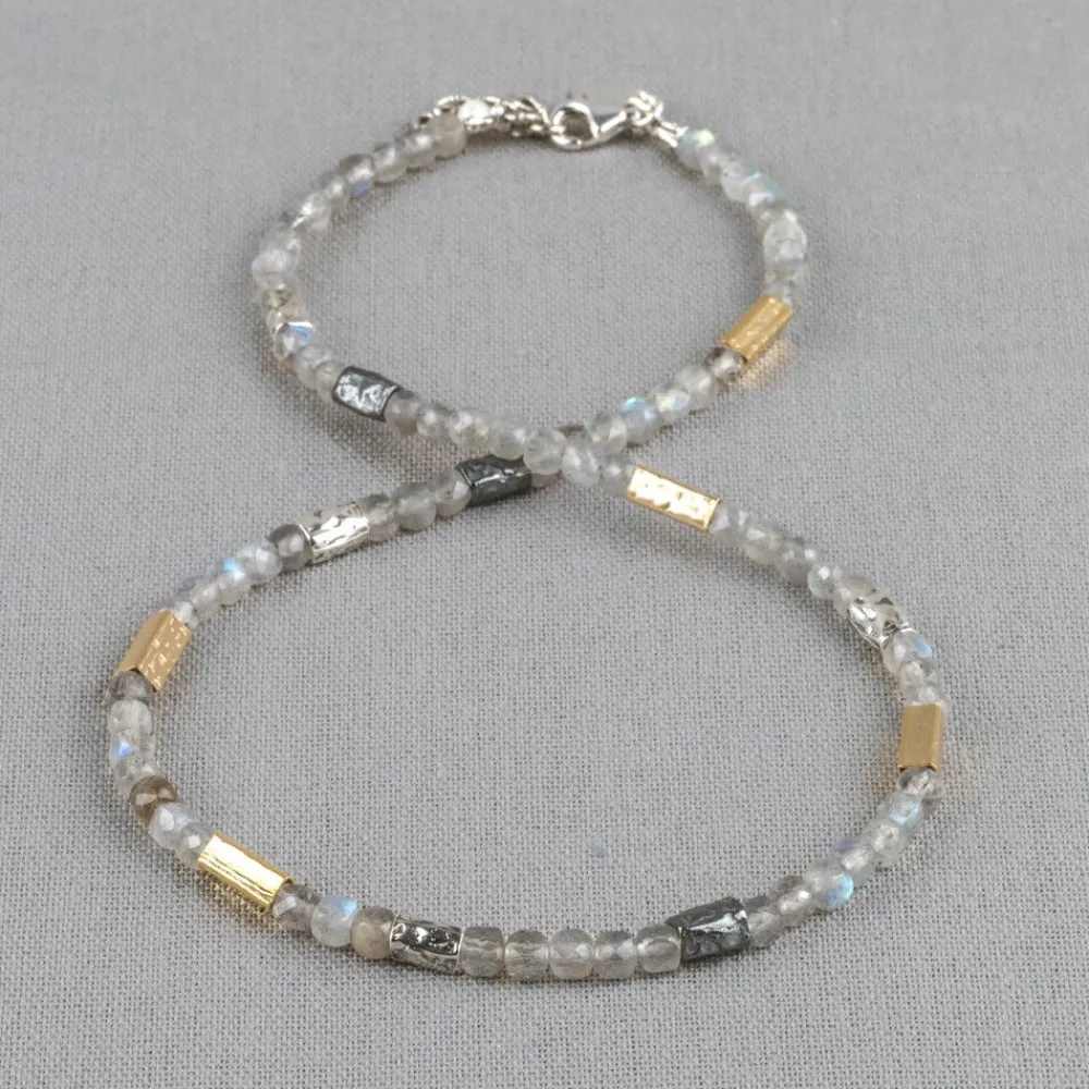 Jéh Jewels Edelsteine | Touch Of Gold-Halskette Labradorit-Facette + Silber, Oxy und GF-Partikel