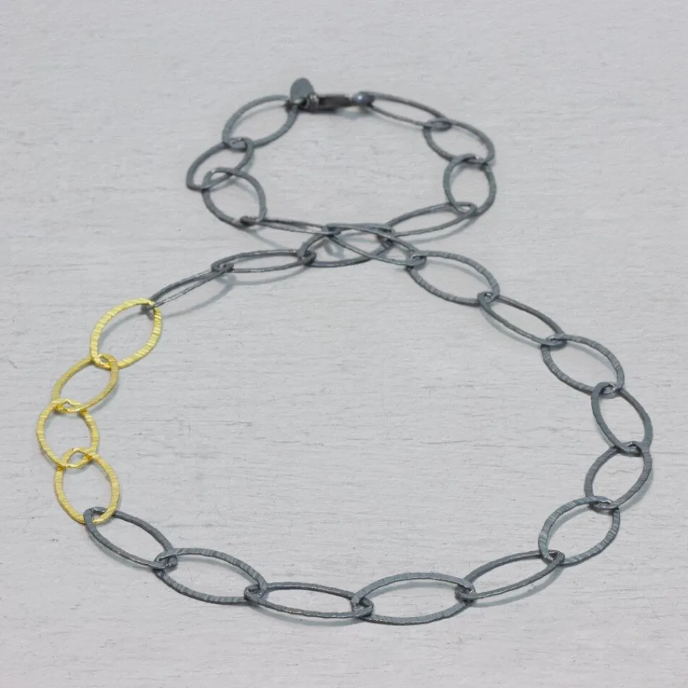 Jéh Jewels Touch Of Gold-Halskette Navette Silber Oxy + vergoldet 65 cm