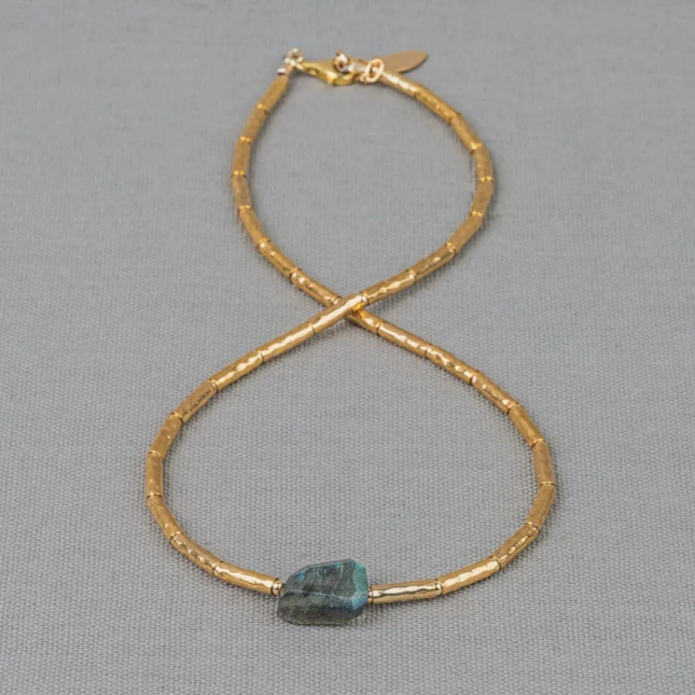 Jéh Jewels Tubes | Touch Of Gold-Halskette Röhren dicht Goldfilled + Labradorit