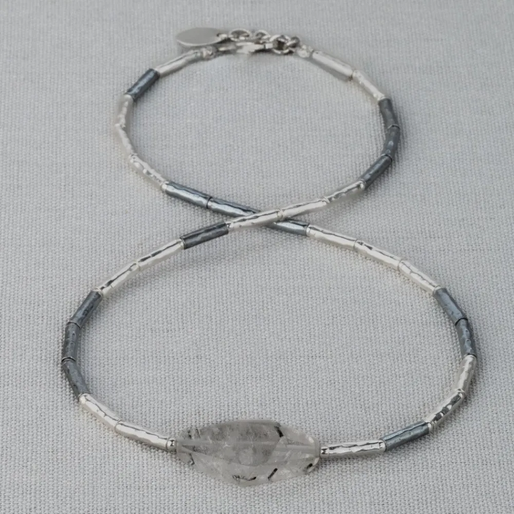 Jéh Jewels Tubes | Silver-Halskette schwarz und weiß + Rutil