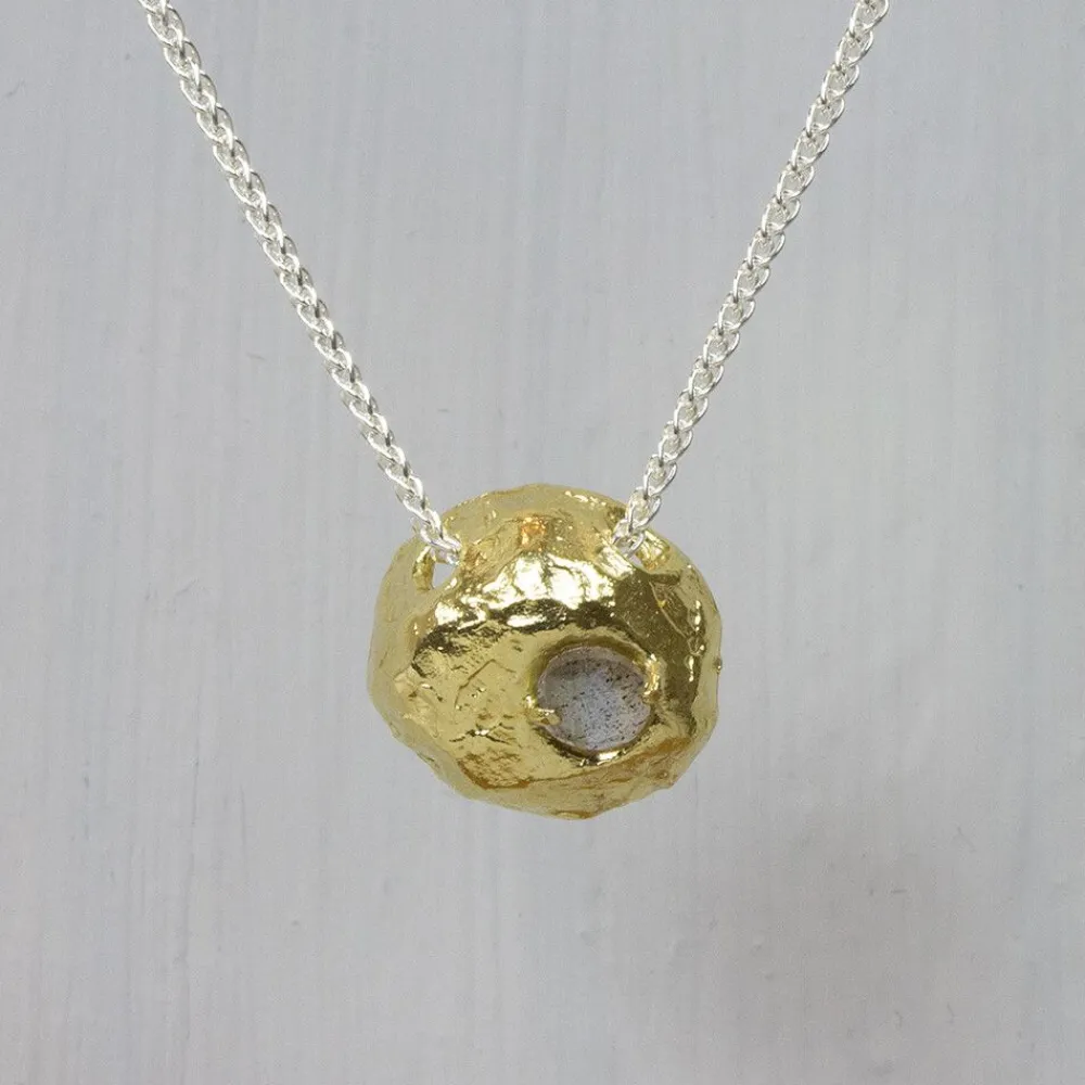 Jéh Jewels Edelsteine | Touch Of Gold-Halskette Silber + Anhänger vergoldet + Labradorit