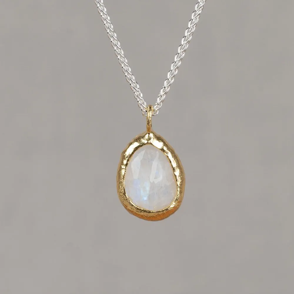 Jéh Jewels Touch Of Gold | Edelsteine-Halskette Silber + großer Tropfen vergoldet + Mondstein