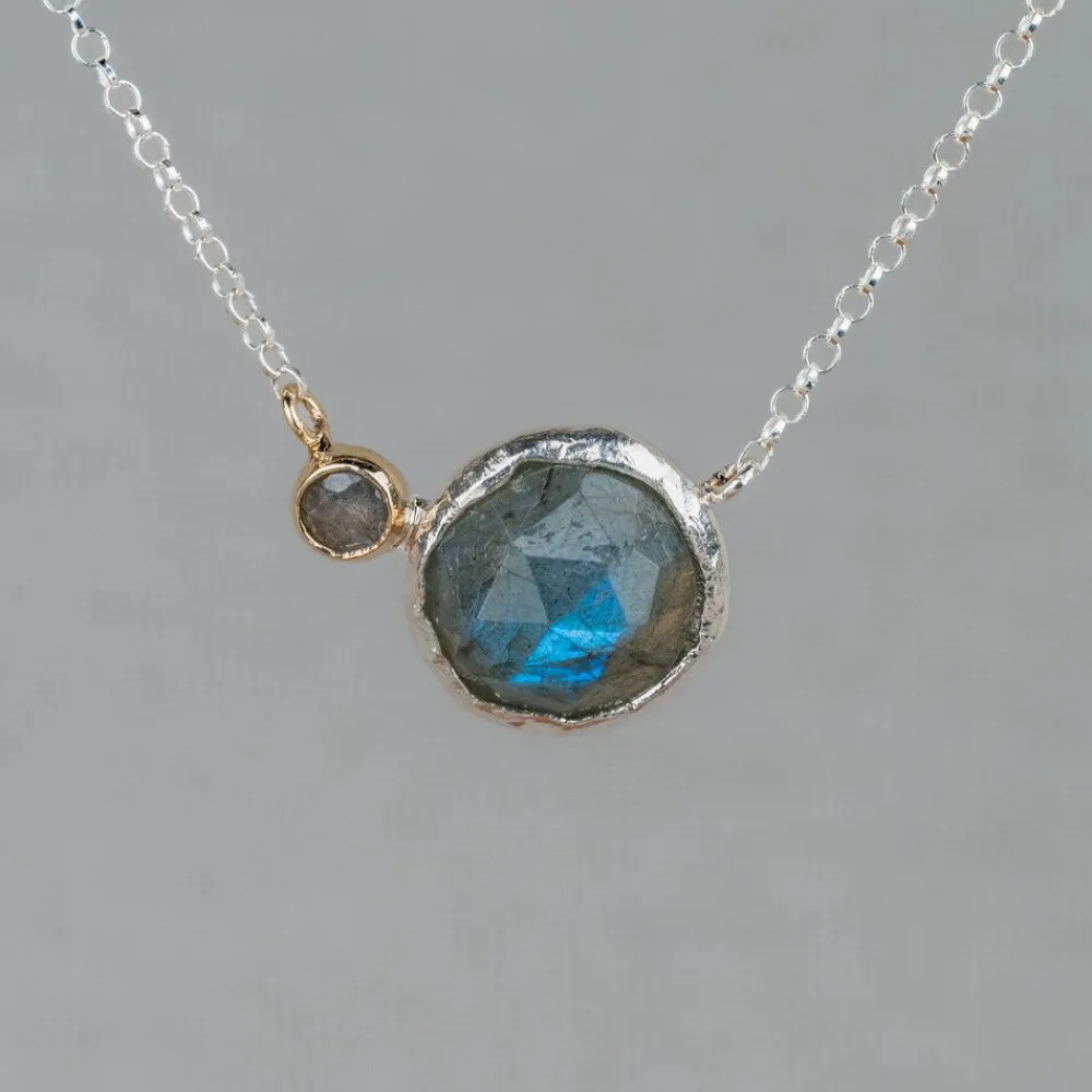 Jéh Jewels Touch Of Gold | Edelsteine-Halskette Silber + magisches Duo Labradorit + 9 Karat