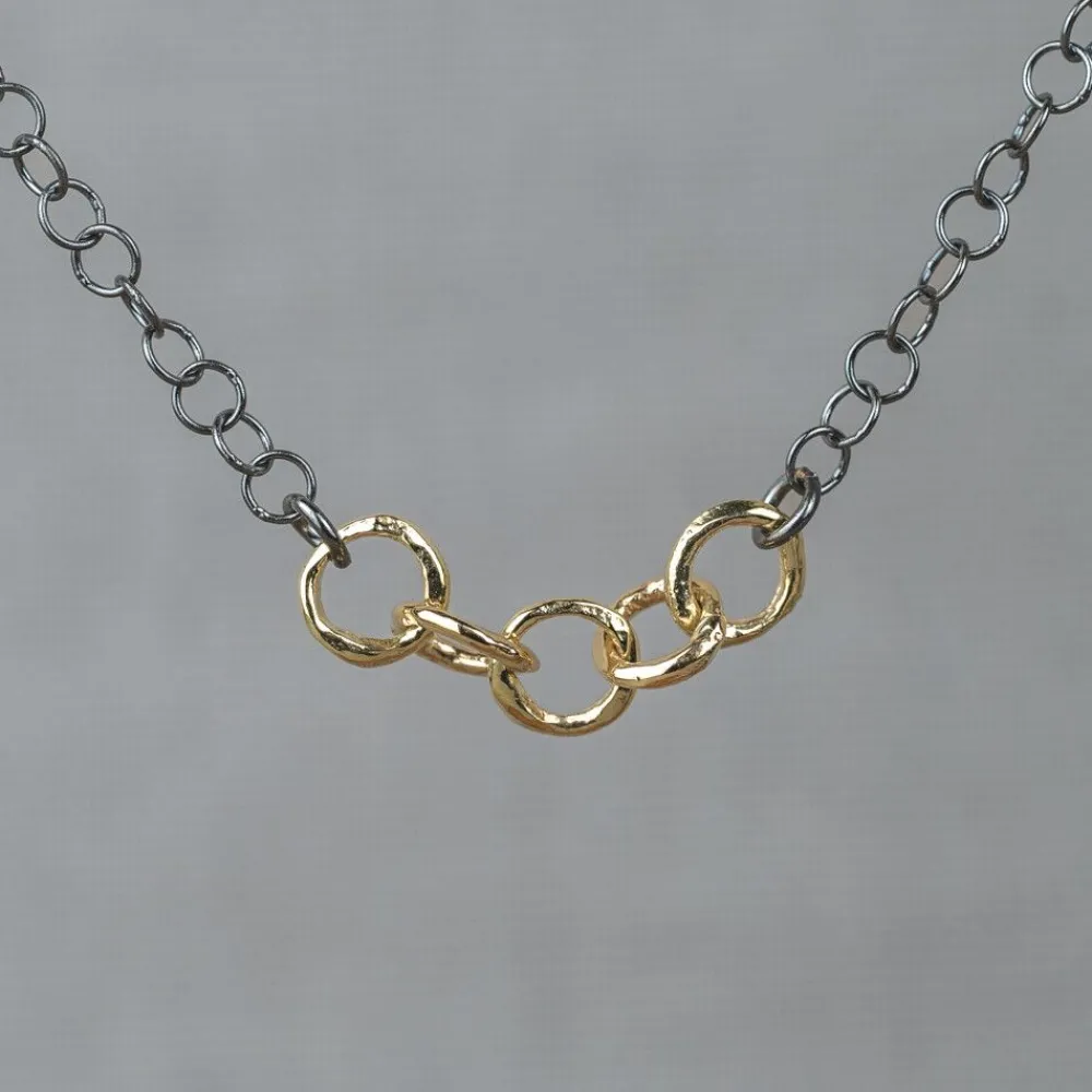 Jéh Jewels Touch Of Gold | Fine Line-Halskette Silber Oxy + 9 Karat Ringe
