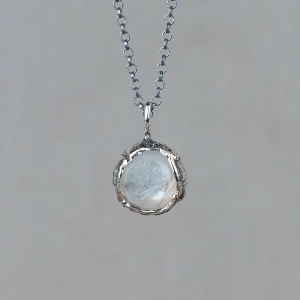 Jéh Jewels Silver | Edelsteine-Halskette Silber Oxy + Anhänger Silber + Mondstein